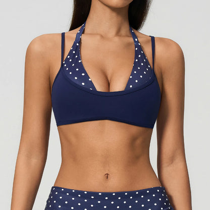 Women's Striped Yoga Bra Breathable Sports Underwear Shockproof Workout Top Sexy Polka Dot Bra Beautiful Back Sports Yoga Top