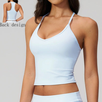 Summer Yoga Vest Women Workout Top Quick-Dry Crop Top Shockproof Gym Vest Female Running Tight Top Beautiful back Sports Tops