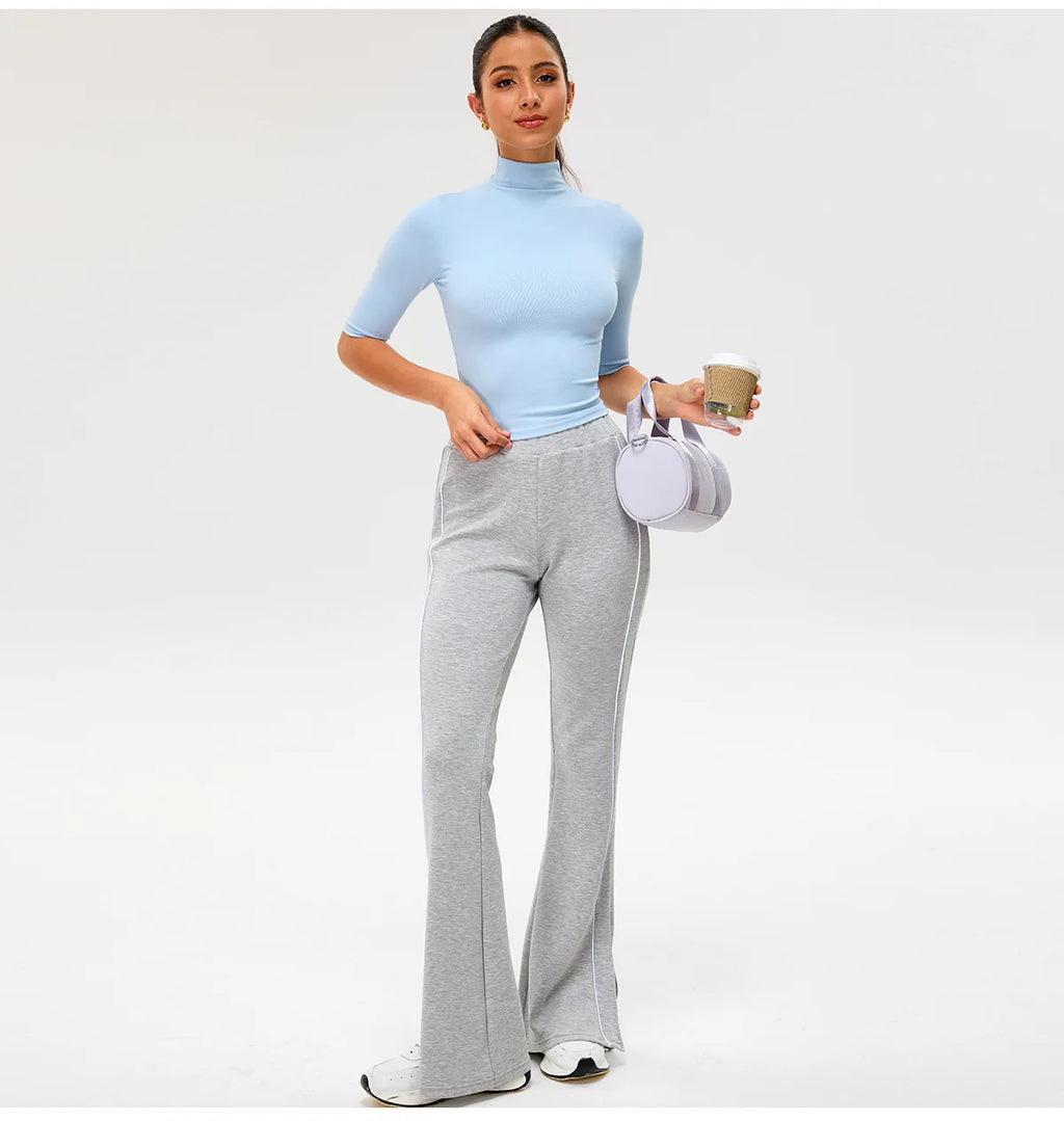 2026 New Edition Women's Sports Running Sweat Absorbing Skinny Yoga Clothes Quick Drying Clothes Short High Neck Sleeved T-shirt