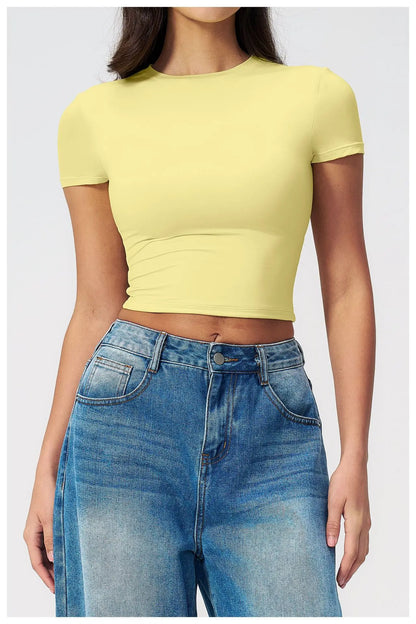 Summer Gym Crop Tops Women Yoga T-shirts Fitness Short Sleeved Workout Shirts Gym Sports Shirts Female Running Active Yoga Wea