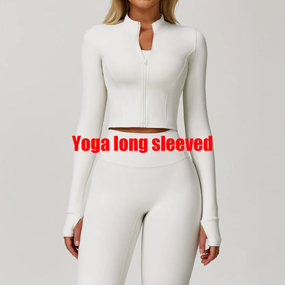 Zipper Cardigan Stand Up Collar Jacket Outdoor Sports Long Sleeved Women Slim Yoga Clothes Quick Dry Running Fitness Jacket Top