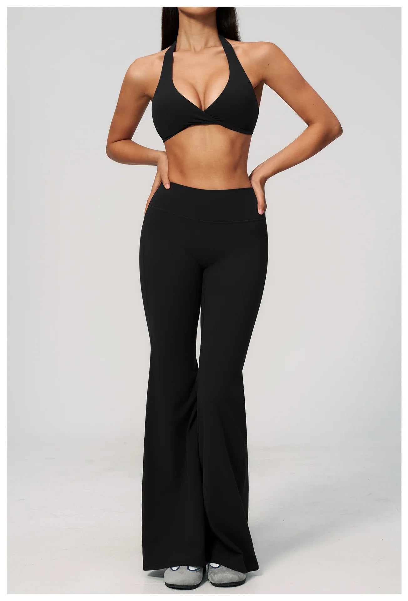 Summer Solid Color Flared Pants Women Breathable Yoga Pants High Waist Butt Lift Sports Pants Scrunch Butt Flared Trousers