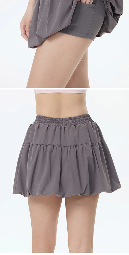 Women Yoga Puff Skirt Women Tennis Pleated Skirt with Inner Lining High Waist Double Layer Design Sport Sexy Fitness Yoga Shorts