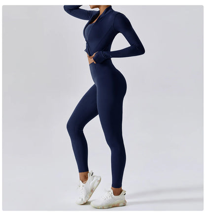 Zipper Cardigan Stand Up Collar Jacket Outdoor Sports Long Sleeved Women Slim Yoga Clothes Quick Dry Running Fitness Jacket Top