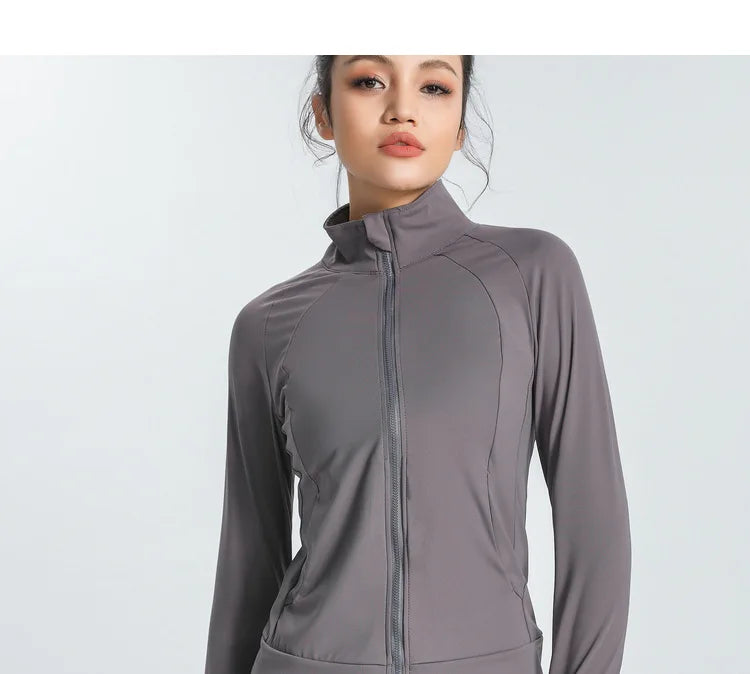 New Women's Slim Fit Lightweight Jackets Women's Full Zip-up Yoga Sports Running Jacket with Thumb Holes for Workout