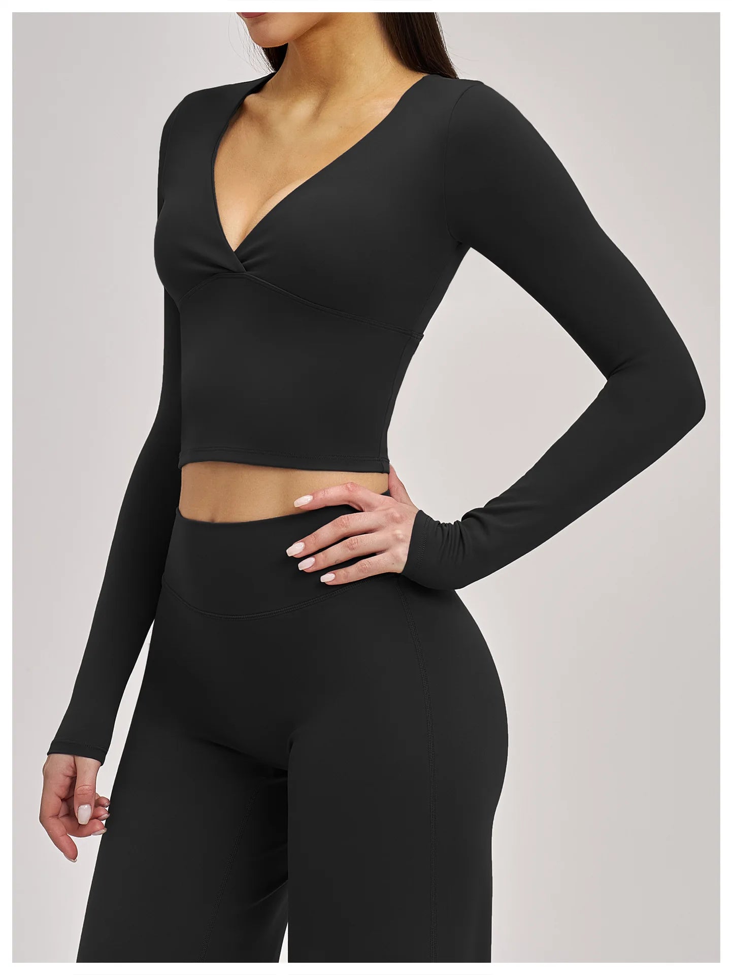 Women's Yoga T-Shirt Deep V Long Sleeve Sports Tops Gym Workout Shirts Breathable Fitness Yoga Top Female Running Push Up Shirts