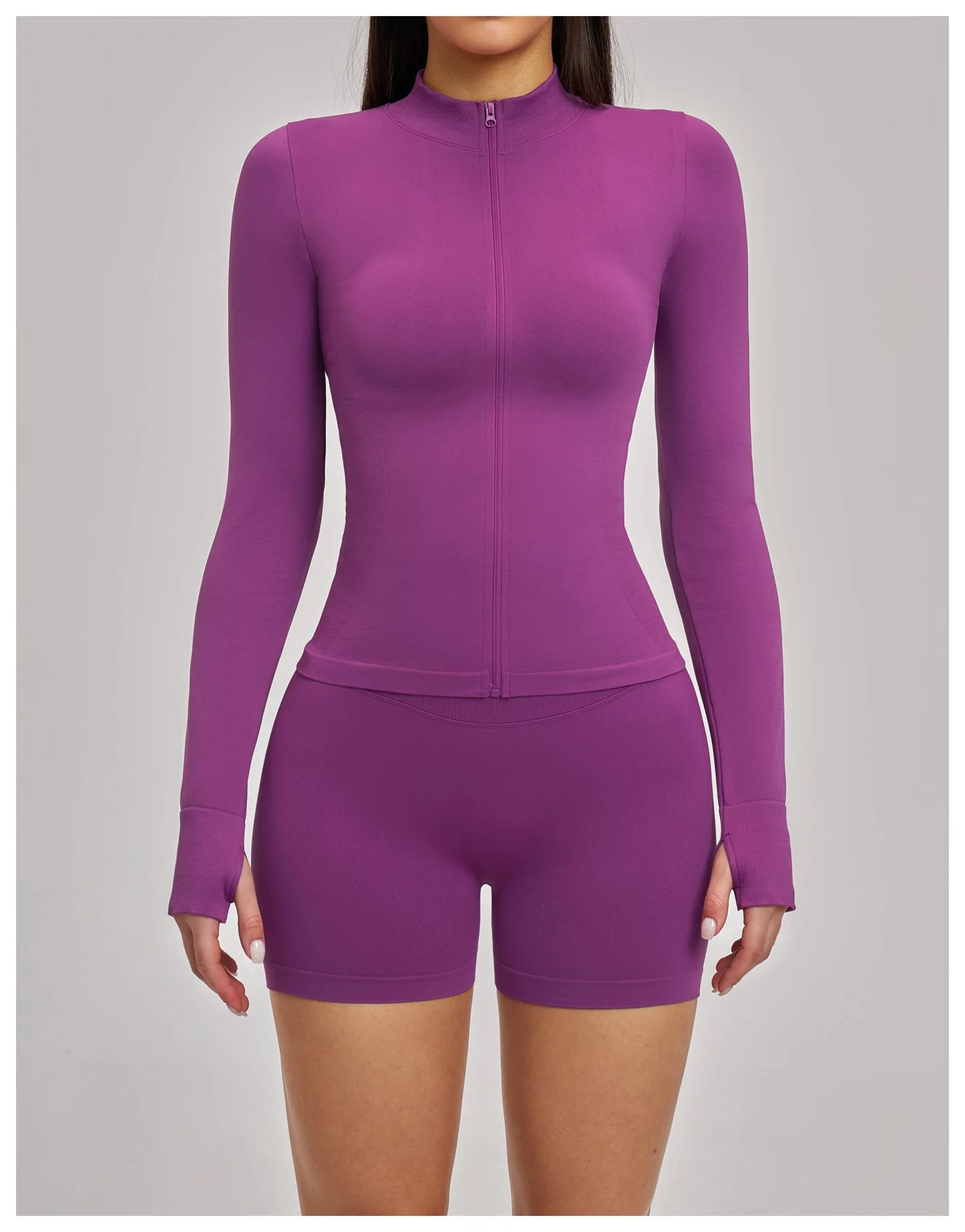 Women Zipper Yoga Long Sleeve Seamless Crop Tops Female Gym Jacket Yoga T-shirts Solid Sports Top Running Workout Athletic Wear