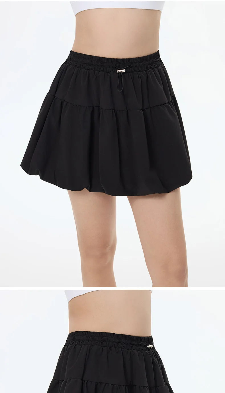 Women Yoga Puff Skirt Women Tennis Pleated Skirt with Inner Lining High Waist Double Layer Design Sport Sexy Fitness Yoga Shorts