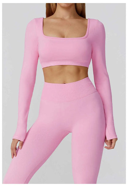 Women's Yoga Top Seamless Long Sleeved Sports Wear Workout Tops T-shirt Fitness Running Hollow out Backless Gym Woman SportShirt