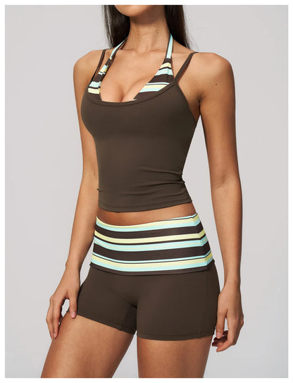 Polka Dot Yoga Tank Top Shockproof Striped Fitness Bra Gym Workout Vest Breathable Sport Top Halter Beautiful Back Sport Vest