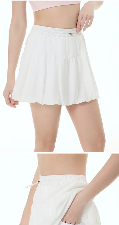 Women Yoga Puff Skirt Women Tennis Pleated Skirt with Inner Lining High Waist Double Layer Design Sport Sexy Fitness Yoga Shorts