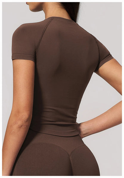 Yoga Shirts Women Seamless Fitness Short Sleeve Top Gym Workout Yoga T-Shirts Quick Dry Breathable Cycling Running Sport Tee Top