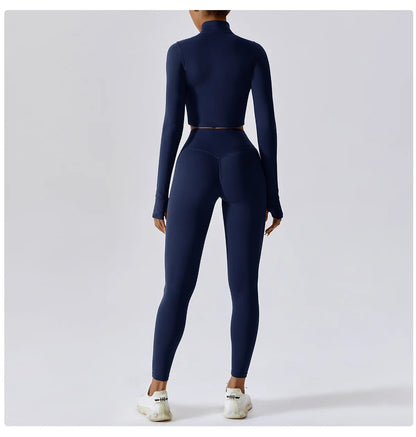 Zipper Cardigan Stand Up Collar Jacket Outdoor Sports Long Sleeved Women Slim Yoga Clothes Quick Dry Running Fitness Jacket Top