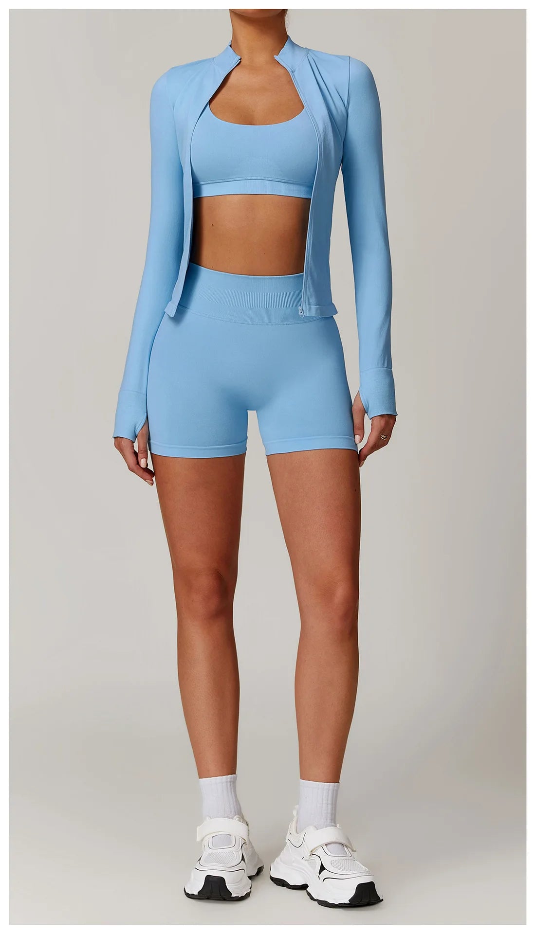 Women Zipper Yoga Long Sleeve Seamless Crop Tops Female Gym Jacket Yoga T-shirts Solid Sports Top Running Workout Athletic Wear