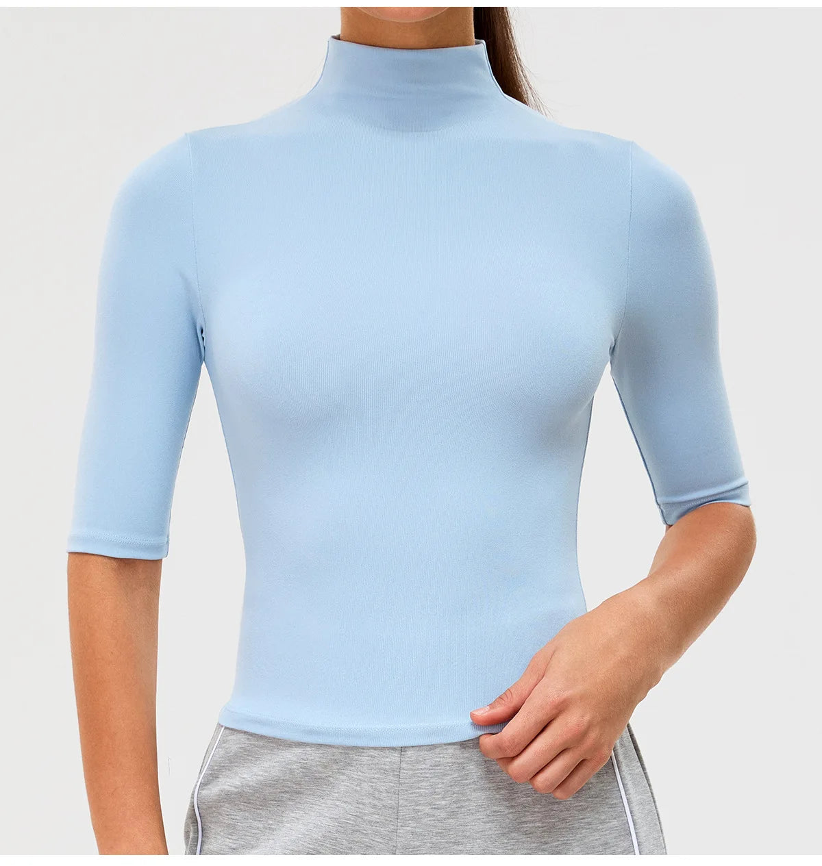 2026 New Edition Women's Sports Running Sweat Absorbing Skinny Yoga Clothes Quick Drying Clothes Short High Neck Sleeved T-shirt