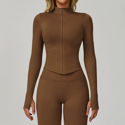 Outdoor Sports Long Sleeved Women's Slim Yoga Quick Dry Tight Fitting Quick Drying Stand Up Collar Jacket Running Fitness Jacket