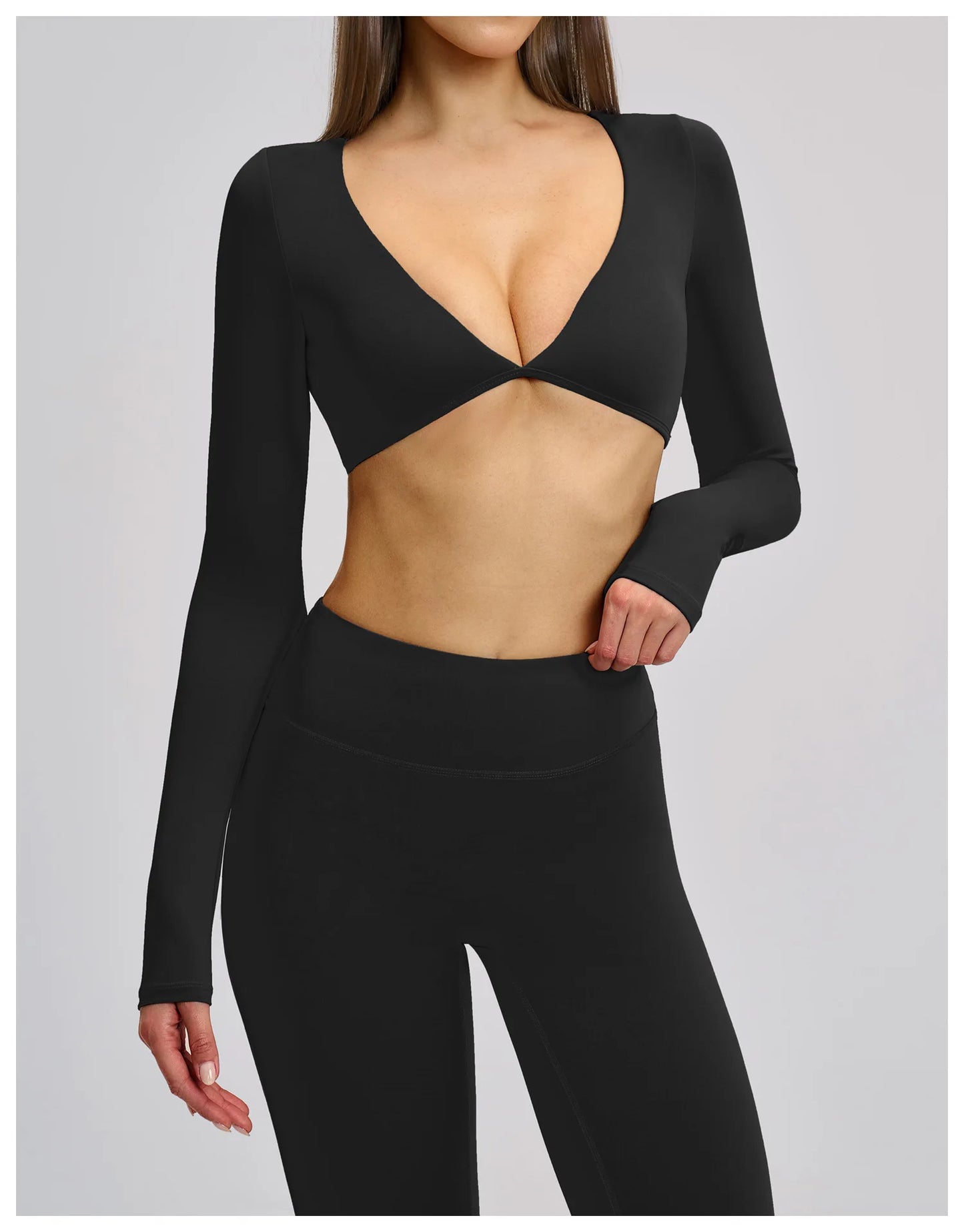 Women's Crop Tops Yoga T-shirts Solid Sports Top Long Sleeve Quick Dry Fitness Gym Sport Wear Running Shirts Sexy Exposed Navel