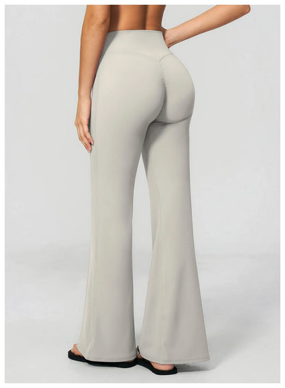 Summer Solid Color Flared Pants Women Breathable Yoga Pants High Waist Butt Lift Sports Pants Scrunch Butt Flared Trousers