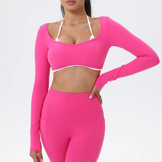 Women's Solid Sport Shirts High Elastic Gym Yoga Top Breathable Long Sleeve Yoga Top Slim Fitness Sports Dry Sportswear Yoga Top