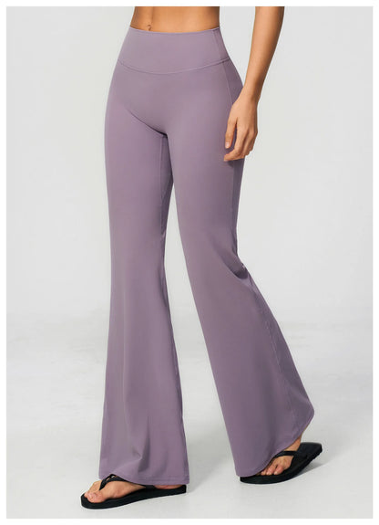 Summer Solid Color Flared Pants Women Breathable Yoga Pants High Waist Butt Lift Sports Pants Scrunch Butt Flared Trousers