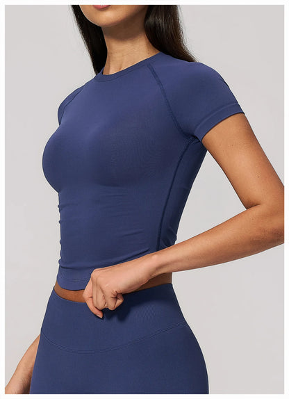 Yoga Shirts Women Seamless Fitness Short Sleeve Top Gym Workout Yoga T-Shirts Quick Dry Breathable Cycling Running Sport Tee Top