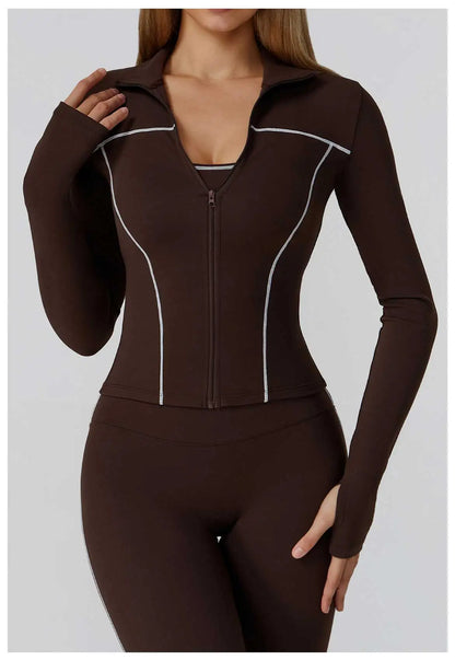 Women Zip Fitness Clothes Long Sleeve Sports Jacket Stand-up Collar Yoga Shirt Quick Dry Gym Top Outdoors Sunscreen Running Coat
