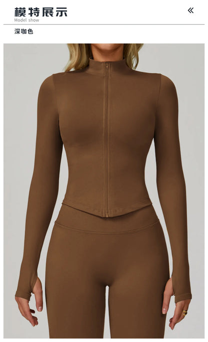 Outdoor Sports Long Sleeved Women's Slim Yoga Quick Dry Tight Fitting Quick Drying Stand Up Collar Jacket Running Fitness Jacket