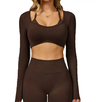 Seamless Yoga Shirts For Women Ribbed Long Sleeve Gym Clothes Fitness Running Workout Dry Fit Breathable High Elastic Sports Top