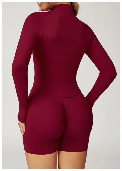 Outdoor Sports Long Sleeved Women's Slim Yoga Quick Dry Tight Fitting Quick Drying Stand Up Collar Jacket Running Fitness Jacket