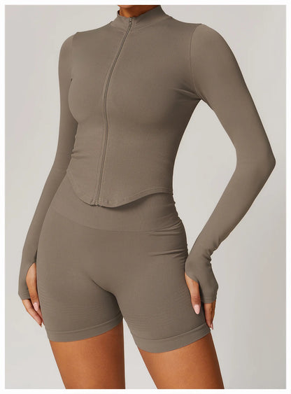Outdoor Sports Long Sleeved Women's Slim Yoga Quick Dry Tight Fitting Quick Drying Stand Up Collar Jacket Running Fitness Jacket