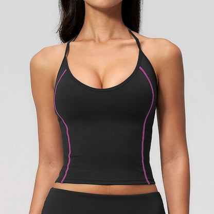 Summer Sports Tops Women's Halter Neck Vest Workout Shockproof Underwear Breathable Running Cycling Bra Gym Clothes Yoga Vest