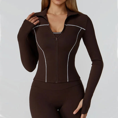 Women Zip Fitness Clothes Long Sleeve Sports Jacket Stand-up Collar Yoga Shirt Quick Dry Gym Top Outdoors Sunscreen Running Coat