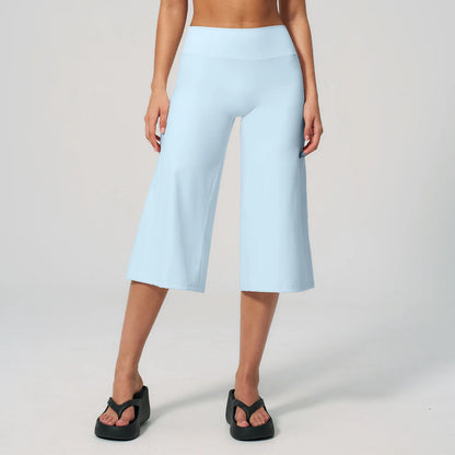 Summer Sports Pants Women Capri Pants Wide Leg Yoga Cropped High Waist Workout Seven Pant Female Running Legging Fitness Shorts