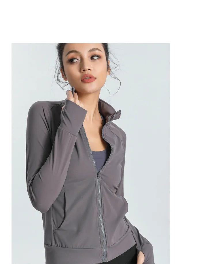 New Women's Slim Fit Lightweight Jackets Women's Full Zip-up Yoga Sports Running Jacket with Thumb Holes for Workout