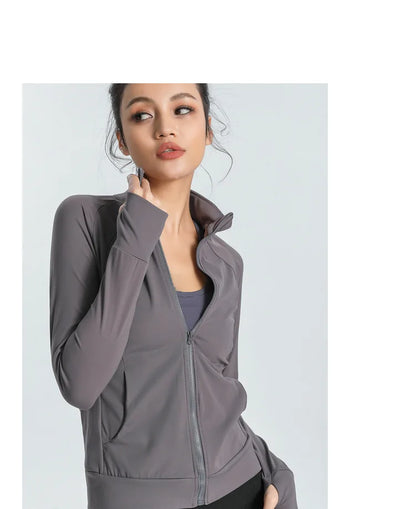 New Women's Slim Fit Lightweight Jackets Women's Full Zip-up Yoga Sports Running Jacket with Thumb Holes for Workout