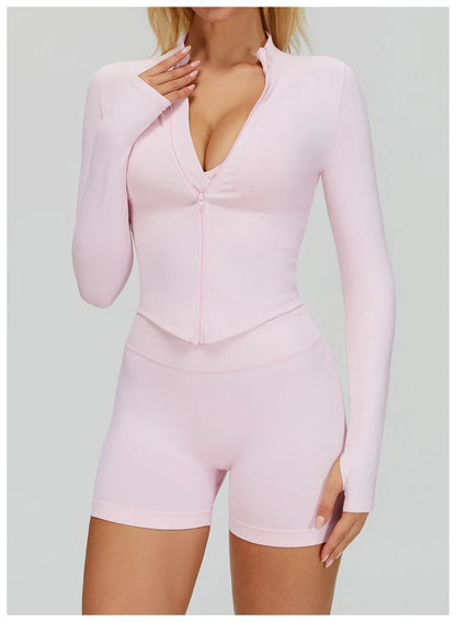 Outdoor Sports Long Sleeved Women's Slim Yoga Quick Dry Tight Fitting Quick Drying Stand Up Collar Jacket Running Fitness Jacket