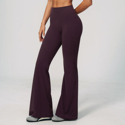 Summer Solid Color Flared Pants Women Breathable Yoga Pants High Waist Butt Lift Sports Pants Scrunch Butt Flared Trousers