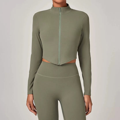 Sportswear Woman Gym Long Sleeved Women Slim Yoga Clothe Running Fitness Quick Dry Zipper Cardigan Stand Up Collar Sports Jacket
