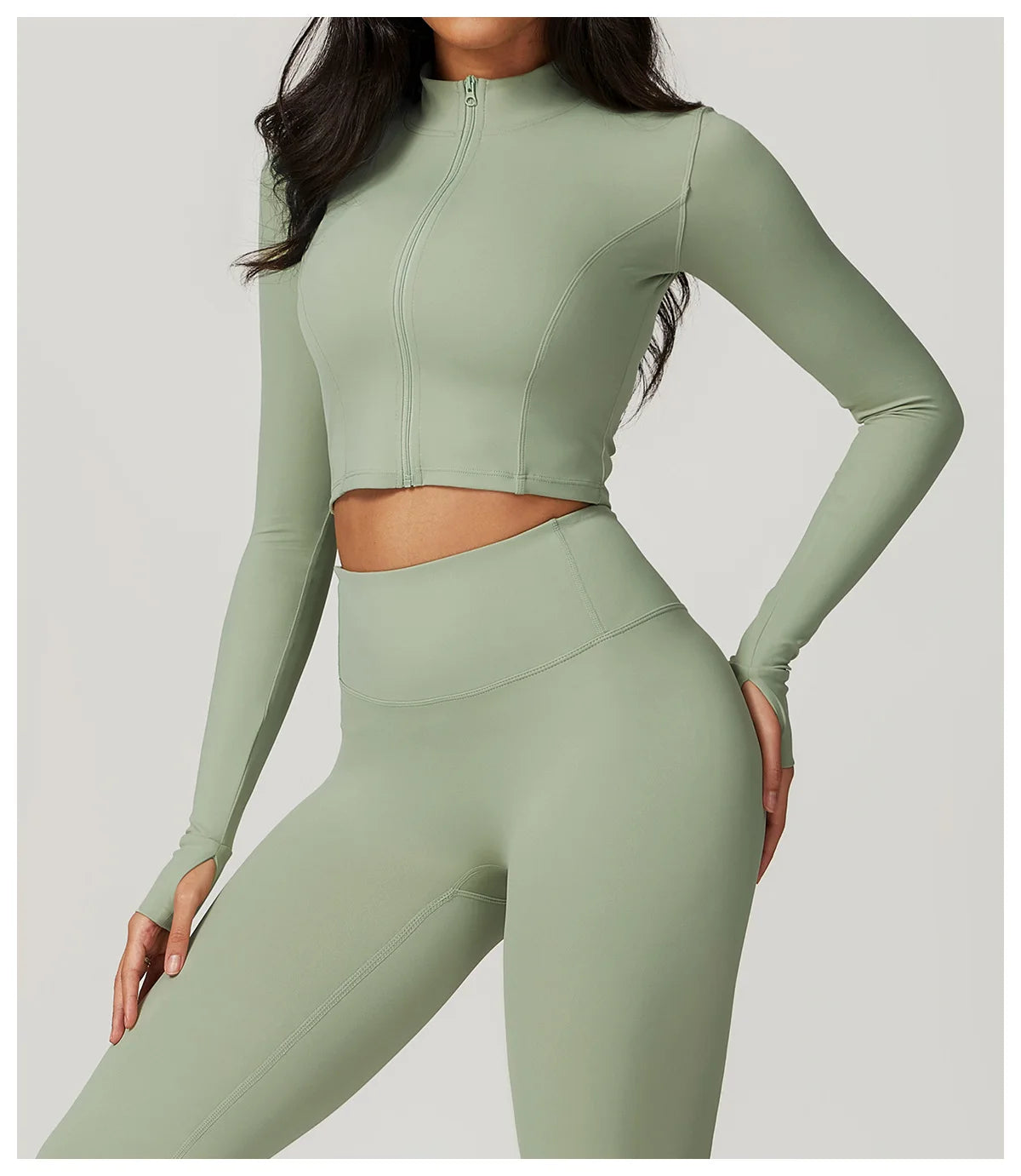 Zipper Cardigan Stand Up Collar Jacket Outdoor Sports Long Sleeved Women Slim Yoga Clothes Quick Dry Running Fitness Jacket Top