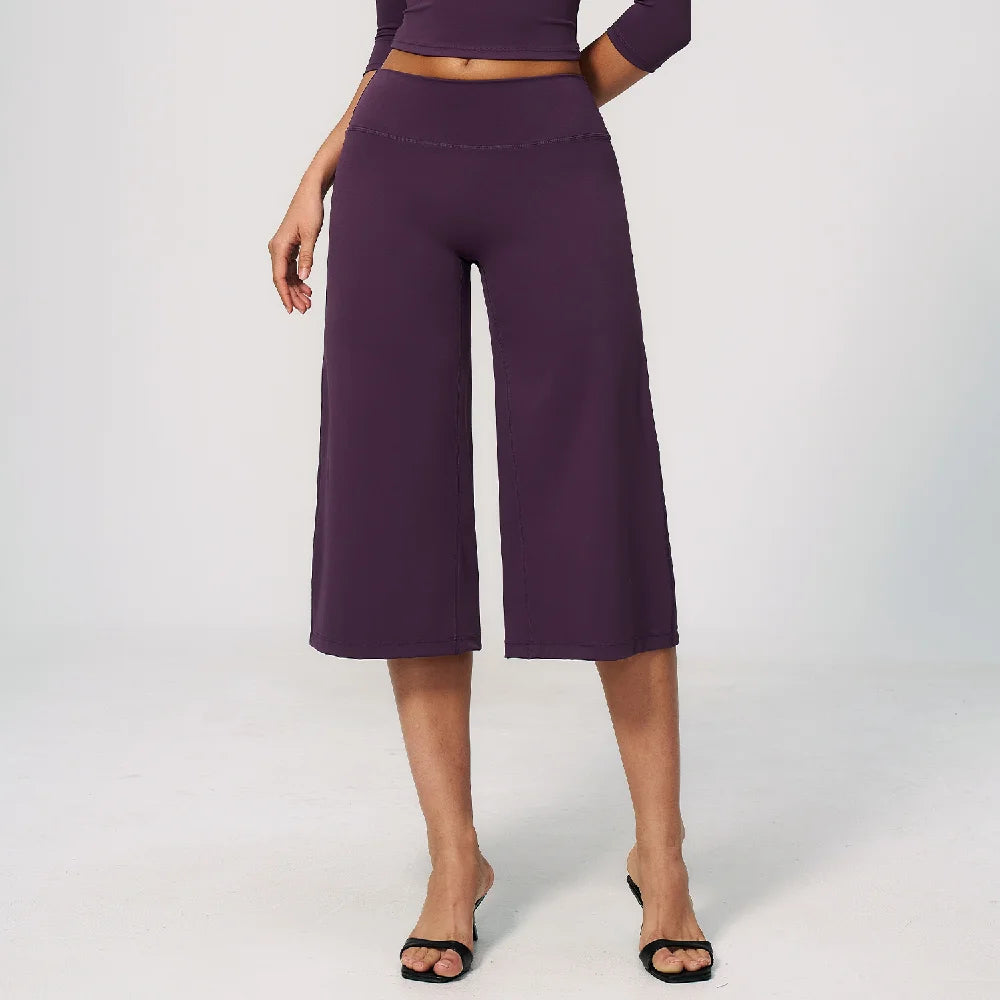Summer Sports Pants Women Capri Pants Wide Leg Yoga Cropped High Waist Workout Seven Pant Female Running Legging Fitness Shorts
