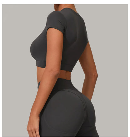Women Yoga Top Sport T-Shirts Exercise Fitness Clothes Short Sleeve Yoga Shirt Gym Top Running Quick Drying Workout Sport Top