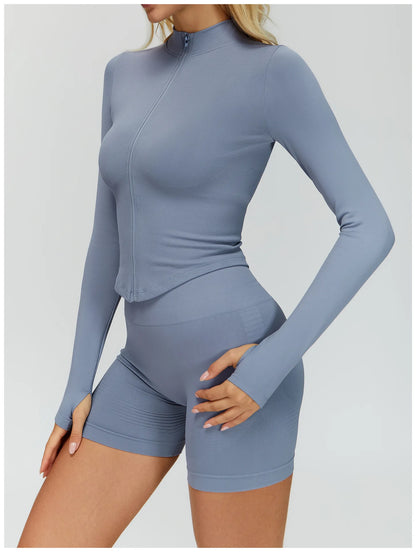 Outdoor Sports Long Sleeved Women's Slim Yoga Quick Dry Tight Fitting Quick Drying Stand Up Collar Jacket Running Fitness Jacket