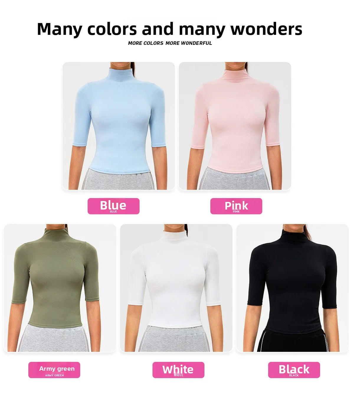 2026 New Edition Women's Sports Running Sweat Absorbing Skinny Yoga Clothes Quick Drying Clothes Short High Neck Sleeved T-shirt