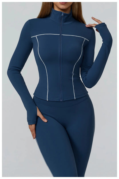 Women Zip Fitness Clothes Long Sleeve Sports Jacket Stand-up Collar Yoga Shirt Quick Dry Gym Top Outdoors Sunscreen Running Coat