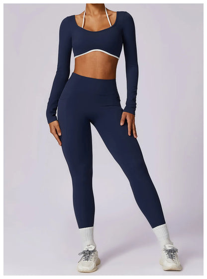 Women's Solid Sport Shirts High Elastic Gym Yoga Top Breathable Long Sleeve Yoga Top Slim Fitness Sports Dry Sportswear Yoga Top
