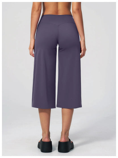 Summer Sports Pants Women Capri Pants Wide Leg Yoga Cropped High Waist Workout Seven Pant Female Running Legging Fitness Shorts