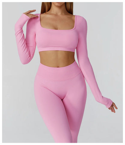 Women's Yoga Top Seamless Long Sleeved Sports Wear Workout Tops T-shirt Fitness Running Hollow out Backless Gym Woman SportShirt