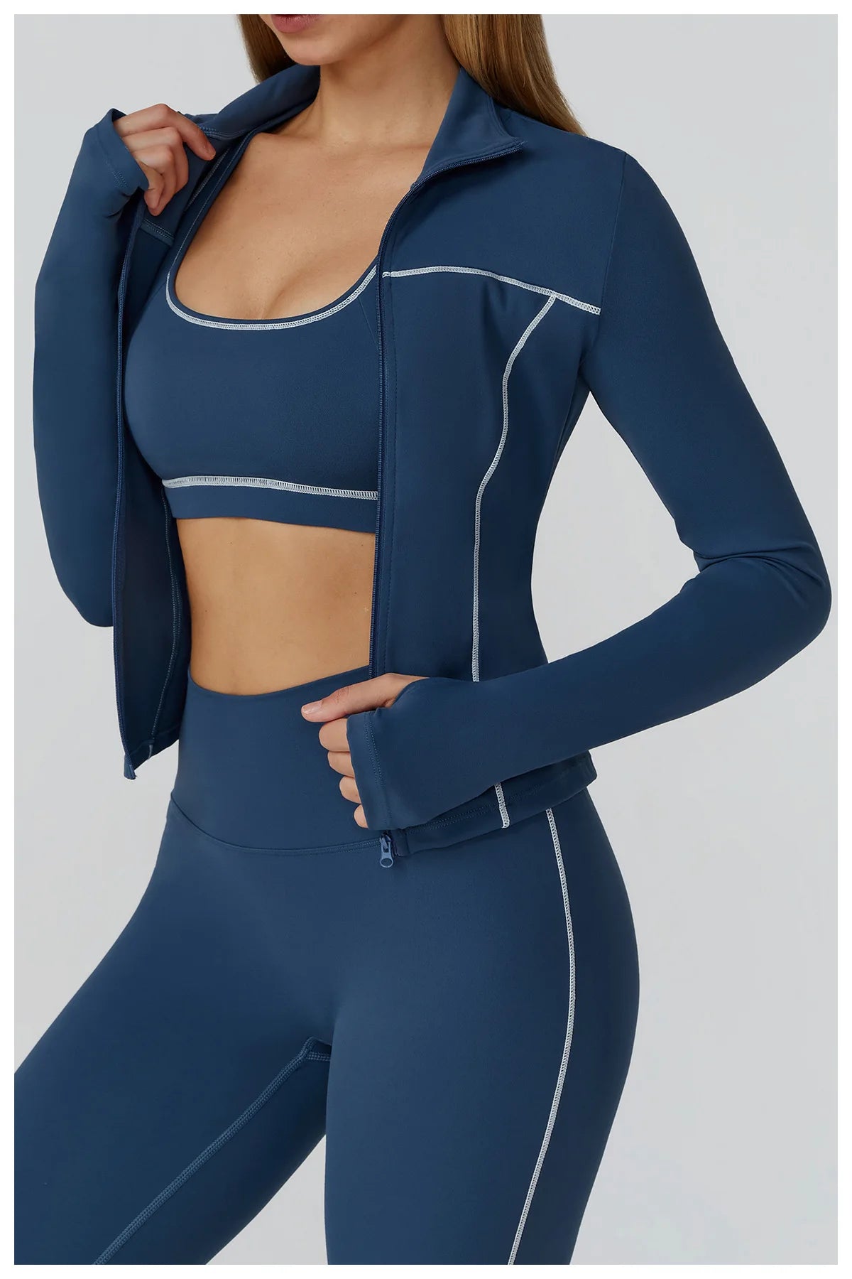 Women Zip Fitness Clothes Long Sleeve Sports Jacket Stand-up Collar Yoga Shirt Quick Dry Gym Top Outdoors Sunscreen Running Coat