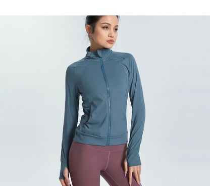 New Women's Slim Fit Lightweight Jackets Women's Full Zip-up Yoga Sports Running Jacket with Thumb Holes for Workout