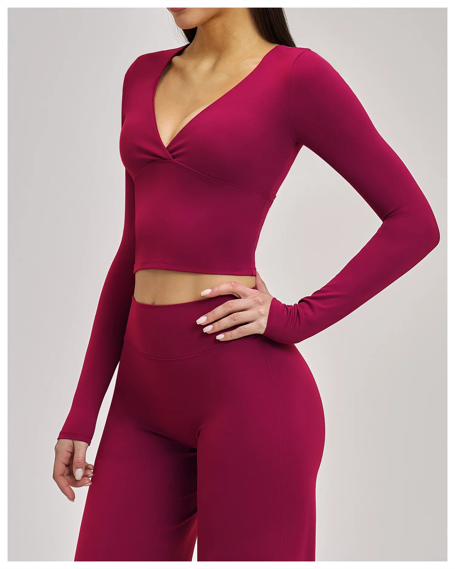 Women's Yoga T-Shirt Deep V Long Sleeve Sports Tops Gym Workout Shirts Breathable Fitness Yoga Top Female Running Push Up Shirts